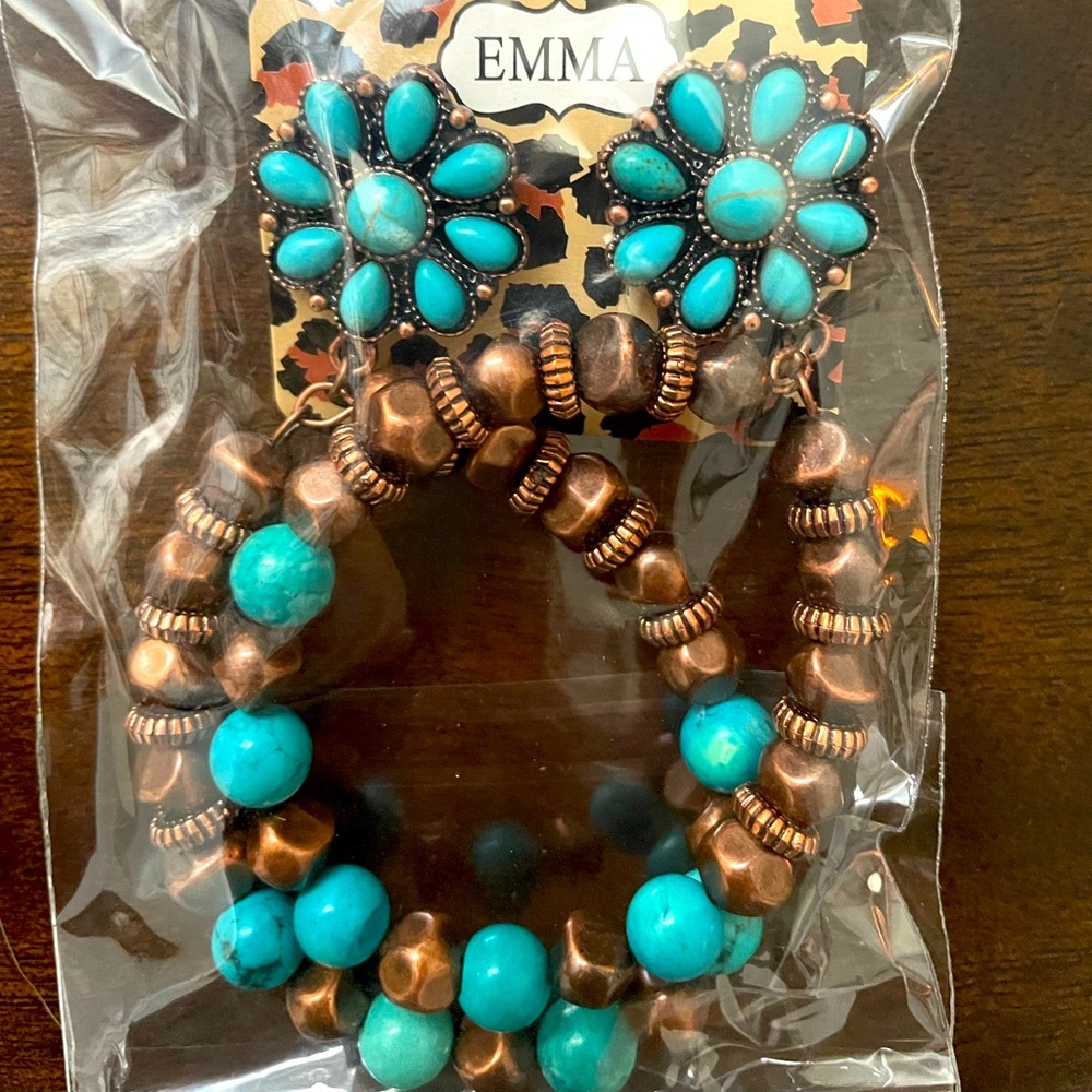 Copper and turquoise hoops